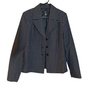 Rafaella Women polka dot work Blazer Collared Button down Nautical Blue White 16